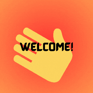 an animated hand waves behind the word 'welcome!' 